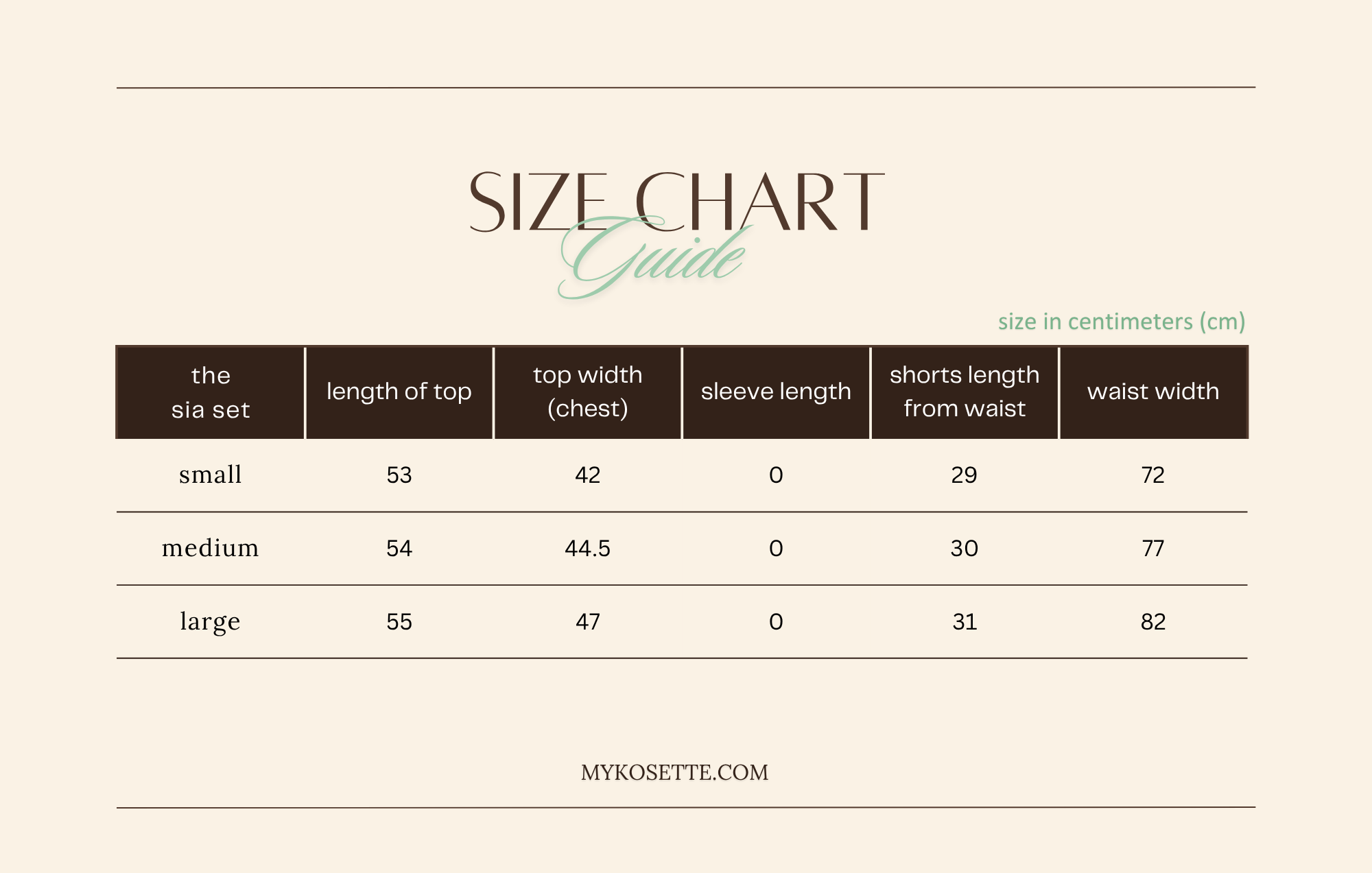 sia tank and shorts pajama set size & fit chart